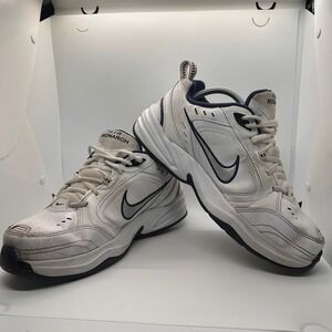 Nike Air Monarch IV Training Shoes White Navy Blue Mens Size 8.5 Sneaker Leather